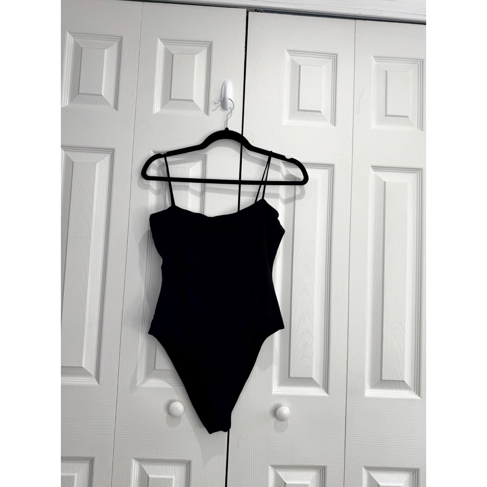 Grey Lab Bodysuit‎ Women's Medium Black Spaghetti Strap Sleeveless Stretch Beach